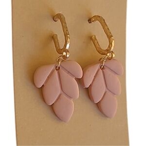 Clay Artisan Pink Leaf Dangle Earrings